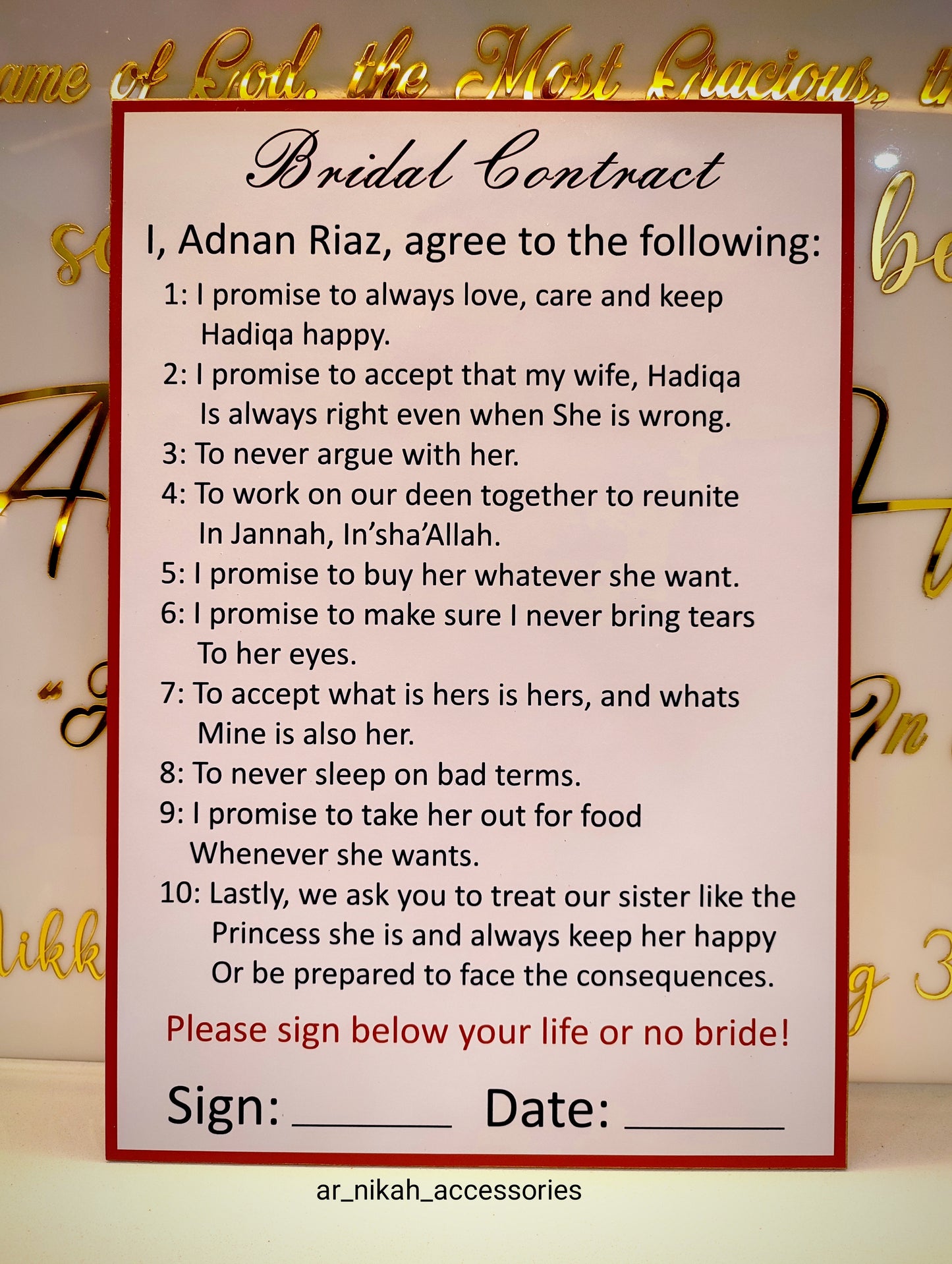 Funny Bridal Contract