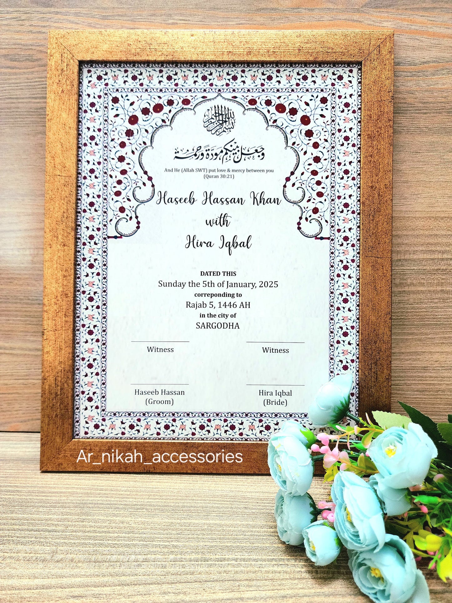 Nikah certificate frame