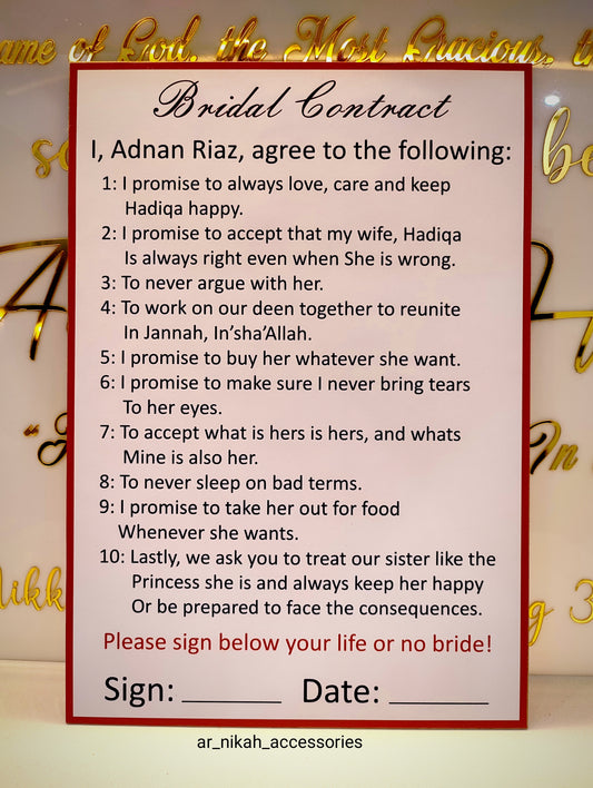 Funny Bridal Contract